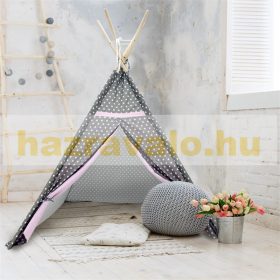   Játszósátor indiánsátor gyerekeknek csillagos szürke-rózsaszín 115x115x160 cm