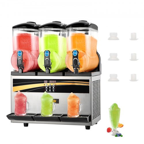 Kereskedelmi slush jéggép, 3 x 15 literes slush jéggép 800 W 220 V Slush jéggép, slush gép 63 x 45 x 80 cm Slushy maker gép, 2 üzemmód Intelligens LED vezérlőpanel Slushy maker