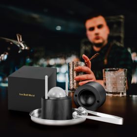   Jégkocka prés 60 mm jéggolyó formázó készlet jégfogóval és csepegtető tálcával Fekete