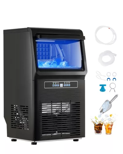 kereskedelmi jéggép (36,3 kg/nap) 5,4 kg tárolókapacitással és leeresztő szivattyúval, 36 jégkocka 15 perc alatt, LED digitális kijelzővel, öntisztító jéggép bárok és éttermek számára