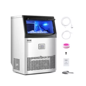  kereskedelmi jéggép (41 kg/nap) 15 kg tárolókapacitással és leeresztő szivattyúval, 50 jégkocka 15 perc alatt, LED digitális kijelzővel, öntisztító jéggép bárok és éttermek számára
