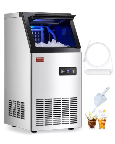 kereskedelmi jéggép (45,36 kg/nap) kereskedelmi jégkészítő 12,7 kg tárolókapacitással, 36 jégkocka 15 perc alatt, LED digitális kijelzővel, szabadon álló, öntisztító, bárok és éttermek számára