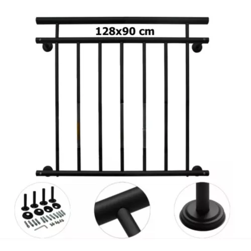 Franciaerkély korlát fekete porszórt acél ablakkorlát 128x90 cm 