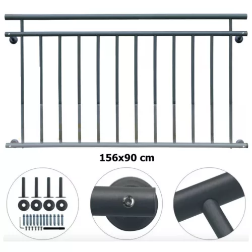 Franciaerkély korlát antracit porszórt acél korlát 156x90 cm