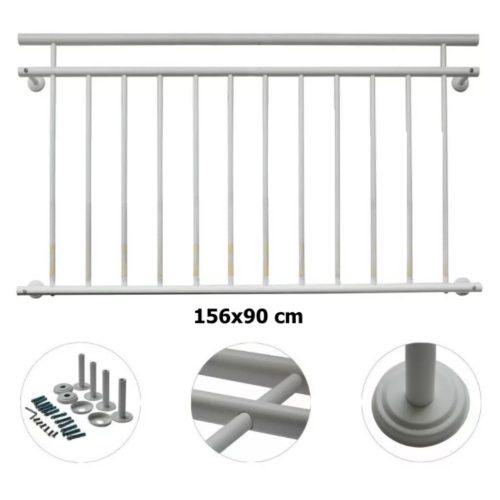 French balcony railing white powder-coated steel railing 156x90 cm 