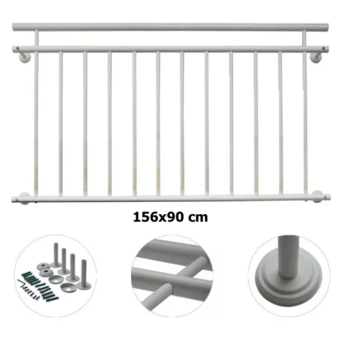 Franciaerkély korlát fehér porszórt acél korlát 156x90 cm 