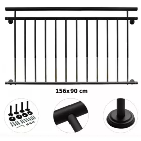   Franciaerkély korlát fekete porszórt acél korlát 156x90 cm 