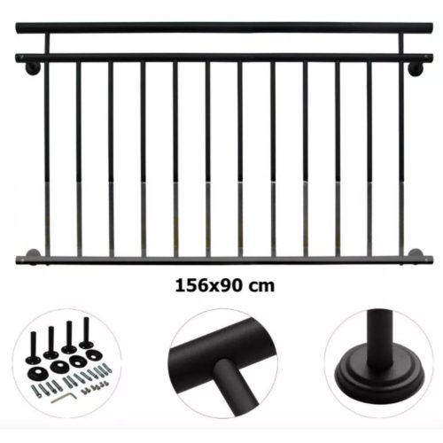 French balcony railing black powder-coated steel railing 156x90 cm 