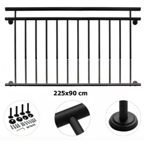   Franciaerkély korlát fekete porszórt acél korlát 225x90 cm 