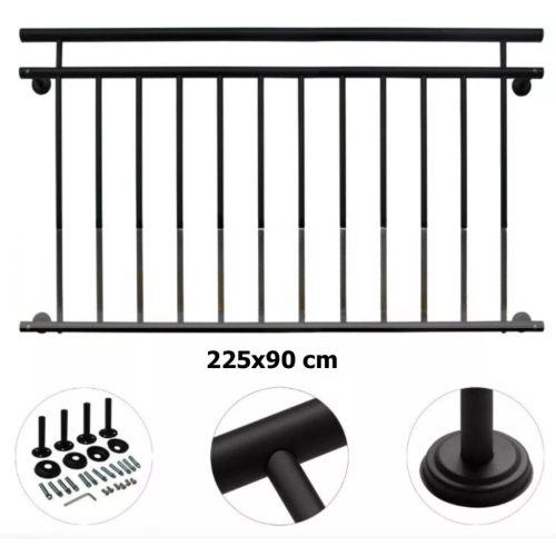 French balcony railing black powder-coated steel railing 225x90 cm 