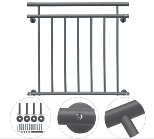 Franciaerkély korlát antracit porszórt acél korlát 100-225 cm-ig 