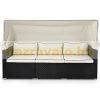 Polirattan sofa three-seater sunbed with awning black-beige