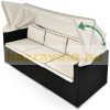 Polirattan sofa three-seater sunbed with awning black-beige