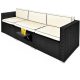 Polirattan sofa three-person multifunctional sunbed with fold-out table black-beige