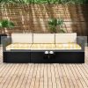 Polirattan sofa three-person multifunctional sunbed with fold-out table black-beige