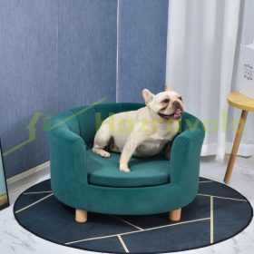   Kutyafekhely kisállat kanapé zöld luxus kutyaágy 65x64x37 cm kerek fekvőhely 