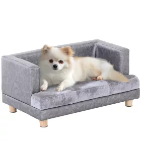 Kutyafekhely kisállat kanapé műbőr luxus kutyaágy 68x41x32 cm szürke fekvőhely