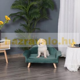   Kisállat kanapé kutyaágy fekvőhely macskáknak kutyáknak holland bársony nyírfa lábbal 73x58x37 cm 