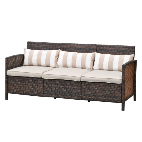 Polyrattan three-seater sofa armchair with cushion garden armchair two-seater rattan garden sofa brown