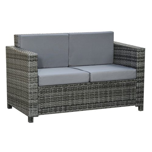 Polyrattan two-seater sofa armchair with cushion garden armchair two-seater rattan garden sofa grey