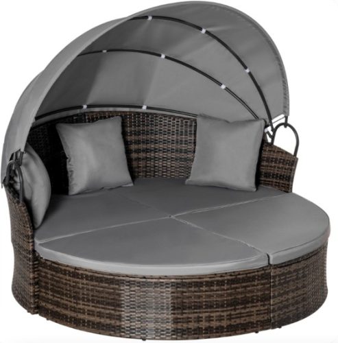 Polirattan luxury sofa with awning 171x180x155 cm sunning island brown-grey