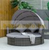 Polirattan luxury sofa with awning 171x180x155 cm sunning island brown-grey