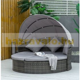   Polirattan luxus kanapészett napellenzővel 171x180x155 cm napozósziget barna-szürke