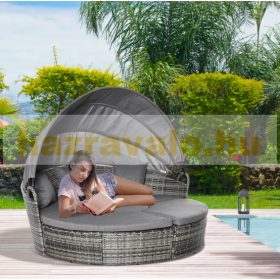   Polirattan luxus kanapészett napellenzővel 175x180x155 cm napozósziget szürke
