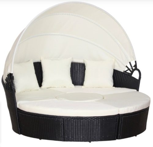 Polirattan luxury sofa with awning 180x175x147 cm sun island black-beige