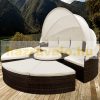 Polirattan luxury sofa with parasol and cushions Ø185 cm furniture set brown-beige