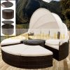 Polirattan luxury sofa with parasol and cushions Ø185 cm furniture set brown-beige