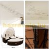 Polirattan luxury sofa with parasol and cushions Ø185 cm furniture set brown-beige