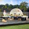 Polirattan luxury sofa with parasol and cushions Ø185 cm furniture set black-beige