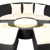 Polirattan luxury sofa with parasol and cushions Ø185 cm furniture set black-beige