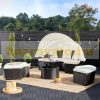 Polirattan luxury sofa with parasol and cushions Ø185 cm furniture set black-beige