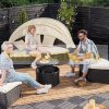 Polirattan luxury sofa with parasol and cushions Ø185 cm furniture set black-beige