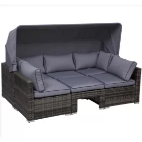  Polirattan luxus kanapészett napellenzővel 215x75x64 cm kerti ülőgarnitúra