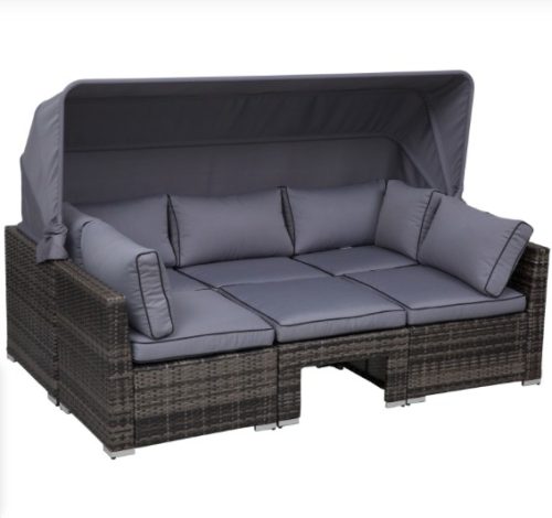 Polirattan luxury sofa with awning 215x75x64 cm garden seating set
