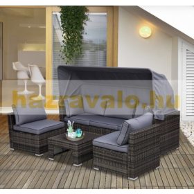  Polirattan luxus kanapészett napellenzővel 215x75x64 cm kerti ülőgarnitúra