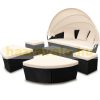 Polirattan luxury sofa with awning and cushions, sunning island black-beige