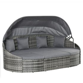   Polirattan luxus kanapészett napellenzővel 230x145x80 cm kerti ülőgarnitúra