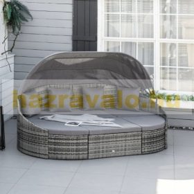   Polirattan luxus kanapészett napellenzővel 230x145x80 cm kerti ülőgarnitúra