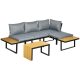 3-person garden furniture set with balcony furniture, seat cushions, aluminum frame, wooden look 