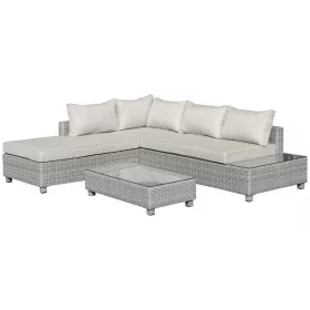   3 részes kerti bútor garnitúra, kerti lounge, kerti ülőgarnitúra, PE-rattan időjárásálló szürke-bézs