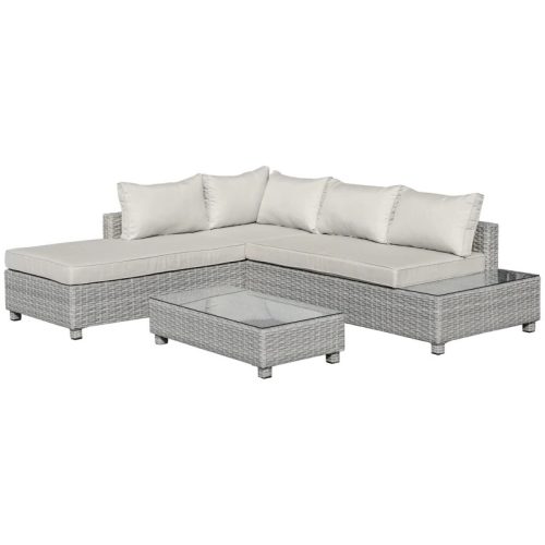 3-piece garden furniture set, garden lounge, garden seating set, PE-rattan weatherproof gray-beige