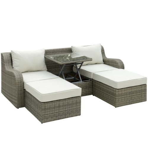 3-piece Luxury polyrattan garden furniture set light gray-beige outdoor sofa, sunbed