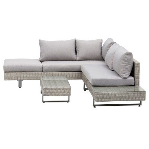 4-person polyrattan Lounge set, coffee table and side table, gray-brown