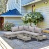 4-person polyrattan Lounge set, coffee table and side table, gray-brown