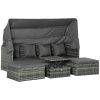 4-part polyrattan lounge set with fold-out parasol and cushions garden furniture gray