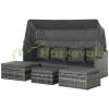 4-part polyrattan lounge set with fold-out parasol and cushions garden furniture gray